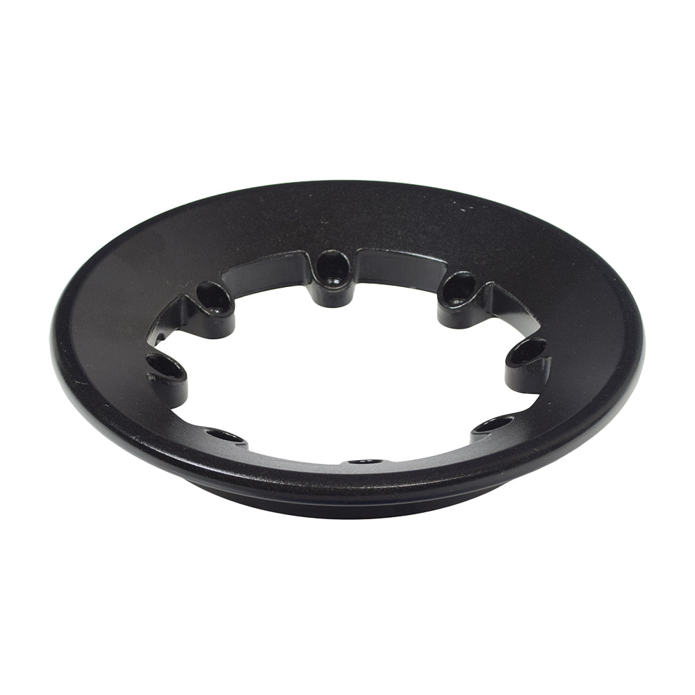 Drive Wheel Inner Rim for Jazzy 1100, a black circular aluminum component with holes, designed to fit both pneumatic and flat-free 14x3 tires for the Jazzy mobility scooter.