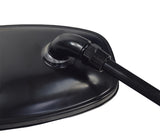 Clamp-On Extra Large Rear View Mirror Assembly for Mobility Scooters featuring a black mirror with a mounting rod and clamp brackets, designed to fit 1/2 to 7/8 diameter handlebars.