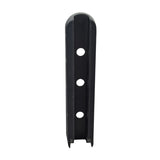 Full Length Armrest Cover for Pride Mobility Scooters and Power Chairs; black plastic with multiple holes, rectangular shape, designed to fit over the armrest weldment on the seat frame for assembly completion.