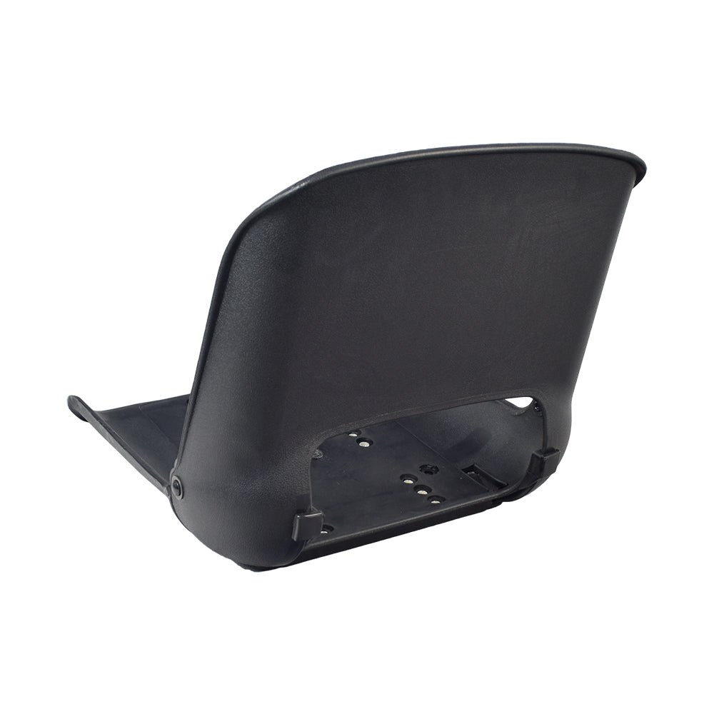 17 Wide Molded Seat Frame for Go-Go Mobility Scooters, featuring a sturdy black plastic construction. This seat frame includes both the seat back and base, designed specifically for Go-Go travel mobility scooter models.