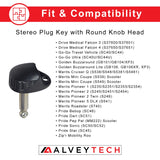 Key (Stereo Plug Style) with Round Knob Head for Pride Scooters, resembling a black and silver stereo plug with a round knob at the end, designed for compatibility with various Pride scooter models.