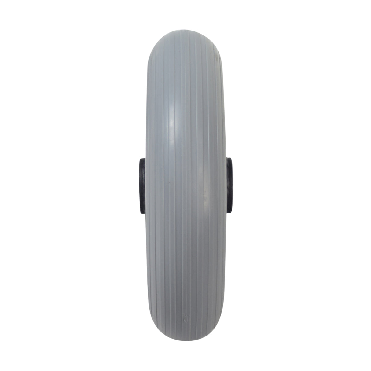 Front Anti-tip Wheel Assembly for Jazzy & Quantum Power Chairs (WHLASMB1334), featuring a close-up of a grey wheel with a solid 200 mm x 50 mm polyurethane tire and integrated R6Z bearings.