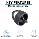 Deluxe Easy Pull Key for Vive Mobility Scooters featuring a round black plastic knob with an attached finger ring, designed for easy handling.