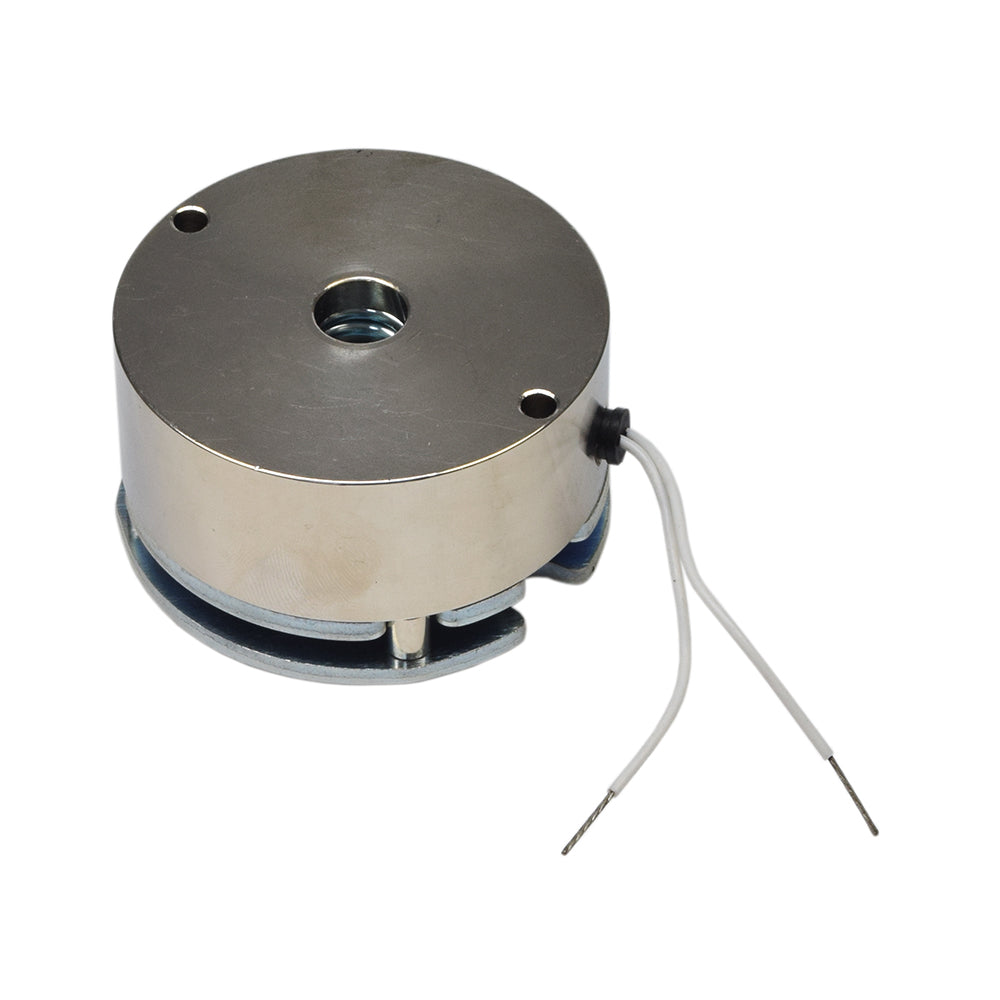 Brake Solenoid for Jazzy & Jet Power Chairs, a round metal device with attached wires, featuring a central hole, essential for the electro-mechanical braking system in various Jazzy and Jet power chair models.