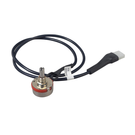 Tilt Potentiometer for Invacare Storm Series Power Chairs: Close-up of a black cable with attached round metal object, including a harness, nut, and washer for regulating seat movement.