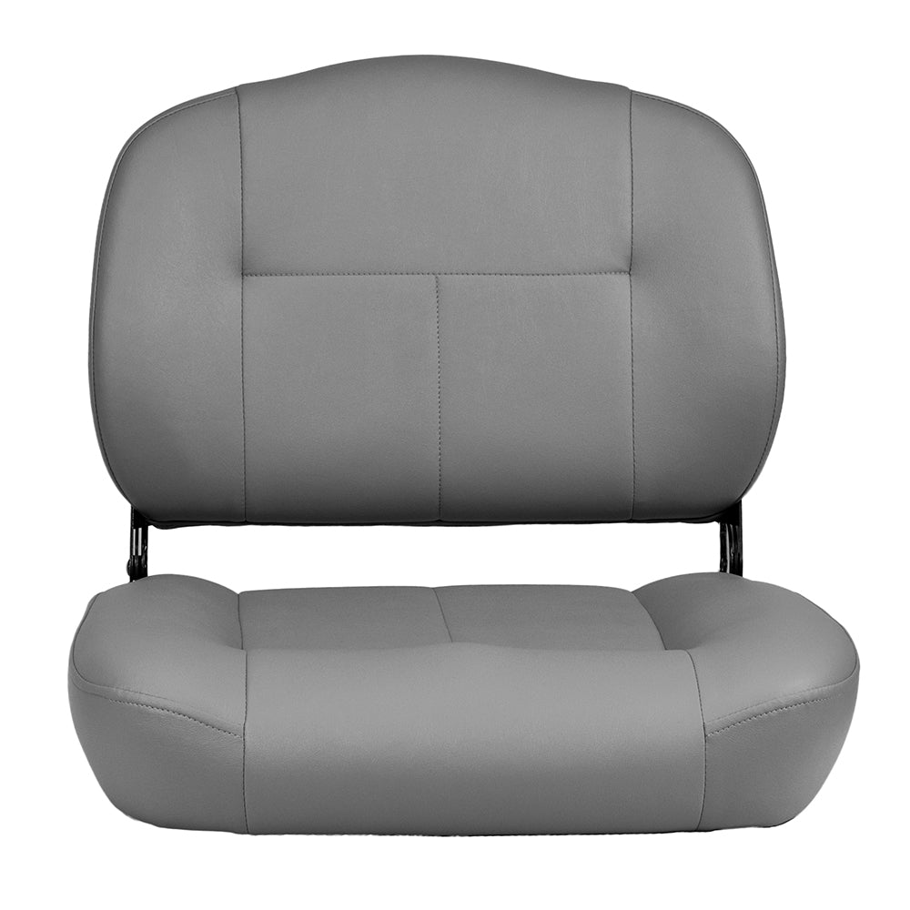 20x20 Gray Medium-Back Deluxe Contour Vinyl Seat Assembly for Pride Scooters, Jazzy and Jet Power Chairs **CLEARANCE** featuring a gray seat with black straps and a convenient rear pocket.