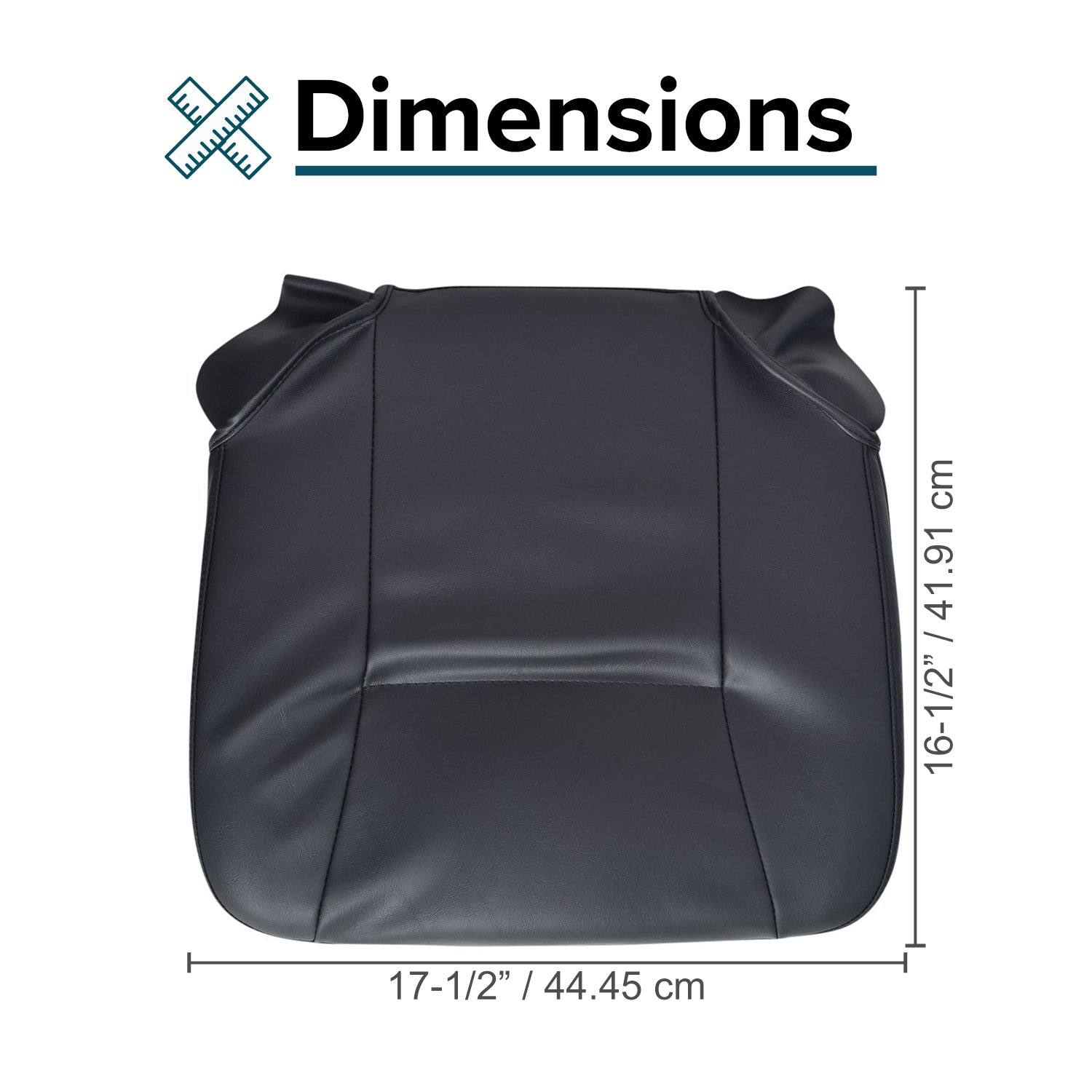 Black Vinyl Seat Base for Go-Go and Pride Revo (SC60/SC63/SC64) Mobility Scooters, featuring a rectangular design with a hole in the back, measurements of 17-1/2 wide by 16-1/2 deep.