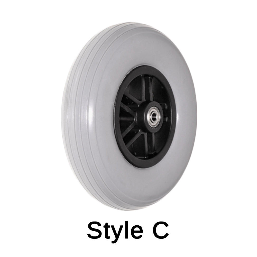 Universal 8x2 (200x50) caster wheel with 608Z bearings, featuring a black rim and tire, suitable for mobility scooters and power chairs.