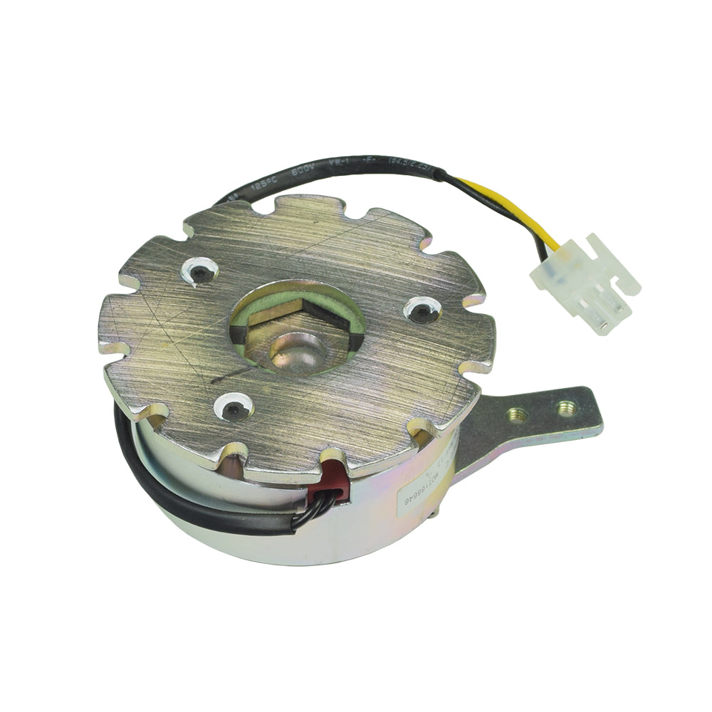 Brake Assembly for the Go-Go LX with CTS Suspension (SC54LX), featuring a small metal device with a circular object and black wires, designed for regenerative braking in mobility scooters.