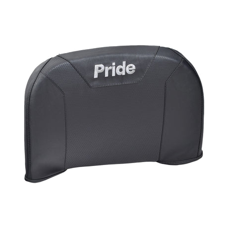 17x17 Black Textured Vinyl Seat Cover Set for the Pride Revo, Sonic, Star, Victory 3, & Go-Go Scooters, featuring a black leather cushion with white embroidered Pride logo and padded internal cushions.