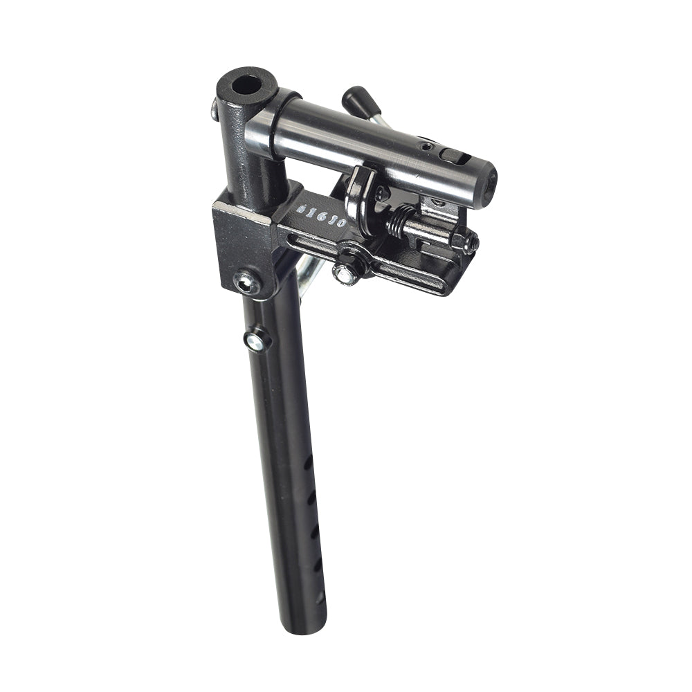 Upper Elevating Leg Rest Extension Assembly for Quantum Power Chairs, featuring a black metal structure with a visible screw, designed for left or right side configuration.