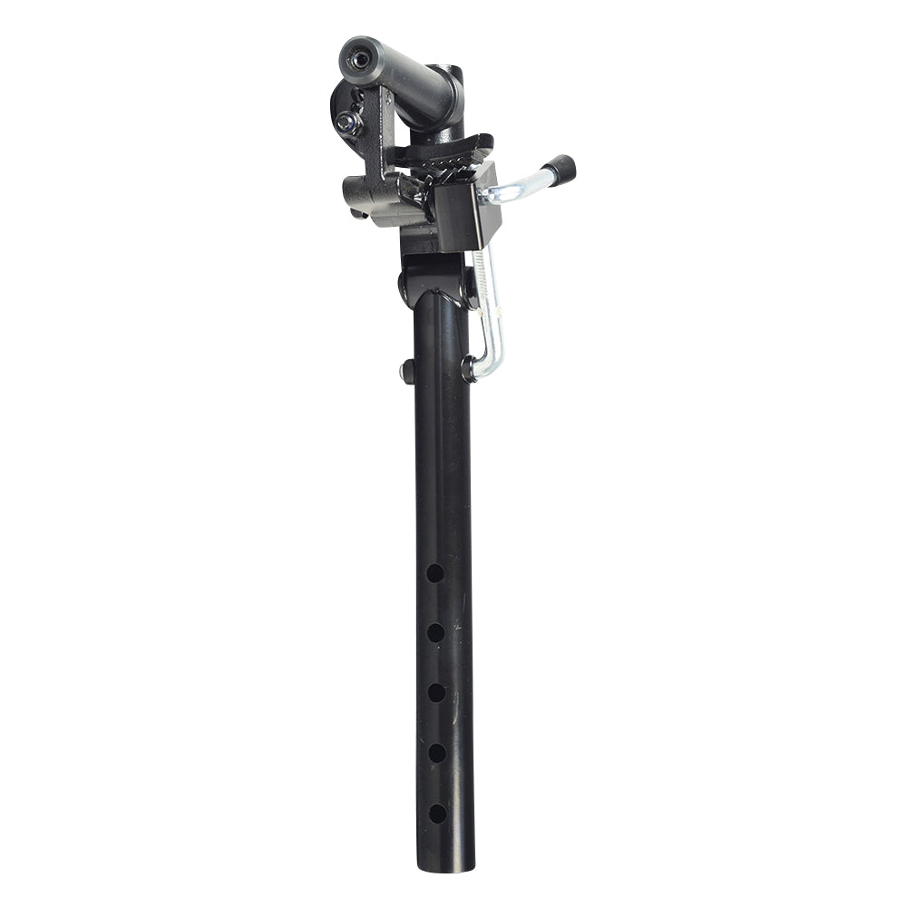 Upper Elevating Leg Rest Extension Assembly for Quantum Power Chairs, featuring a black metal pole with a clear handle, designed for compatibility with Quantum Q1103 Ultra and Jazzy 600 models.