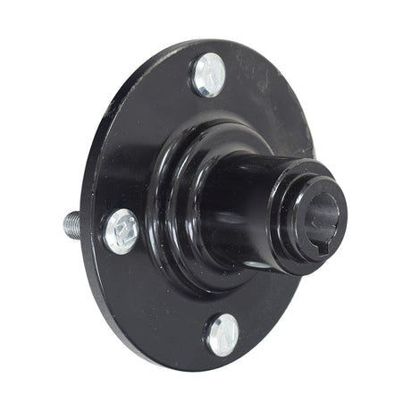 4-Spoke Hub with Studs for Quantum Q6 Edge power chair, featuring a black metal structure with visible screws, designed for compatibility with black rim drive wheels.