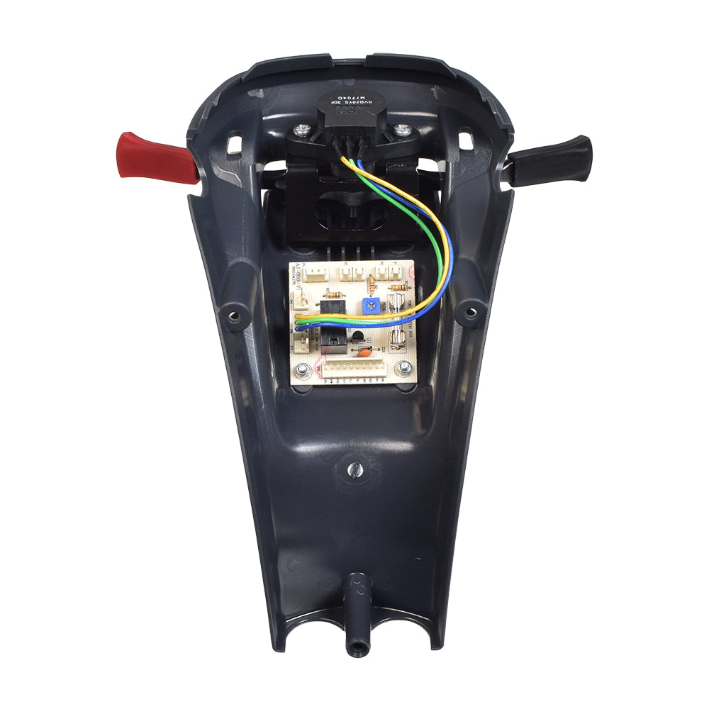 Bottom Console with 3-Wire TOCOS Throttle Pot for the Go-Go Folding Scooter (S19) featuring a black plastic design, visible wires, throttle potentiometer, and forward/reverse lever (wig-wag lever).