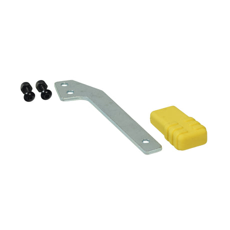 Brake Freewheel Lever & Cap for the Go-Go Elite, Ultra X, & Pride Travel Pro, featuring a metal lever with holes, yellow rubber cap, and two black screws for motor disengagement.