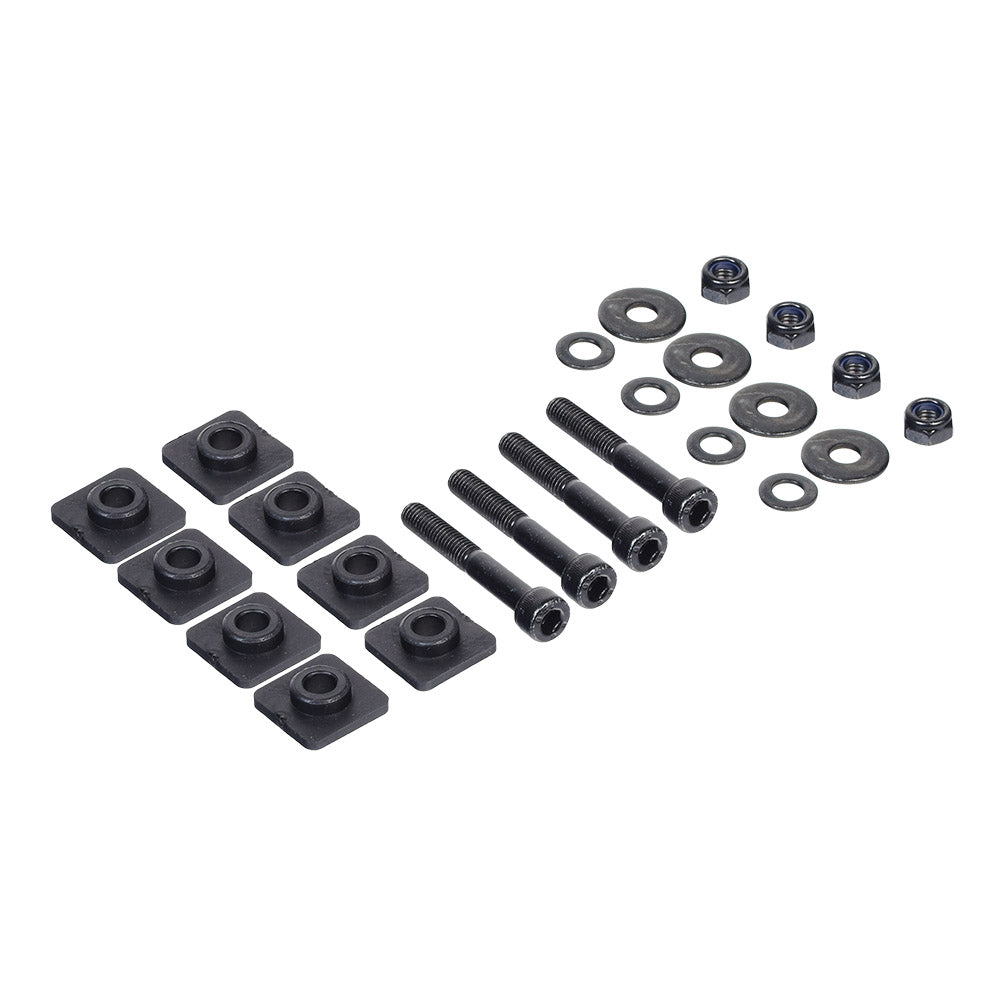 Transaxle Mounting Hardware for Go-Go & Pride Travel Scooters, featuring 4 bolts, 4 nuts, 4 transaxle mounting spacers, and washers, all shown grouped together.