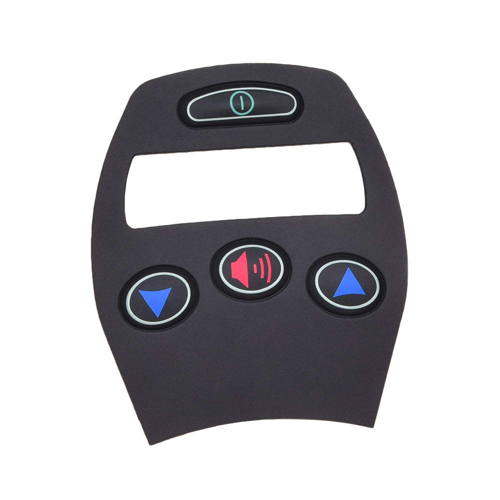 Keypad for the 4-Key Q-Logic NE/NE+ Series Joystick Controllers, showing a black surface with buttons and a window, designed for easy replacement on rehab power chairs.