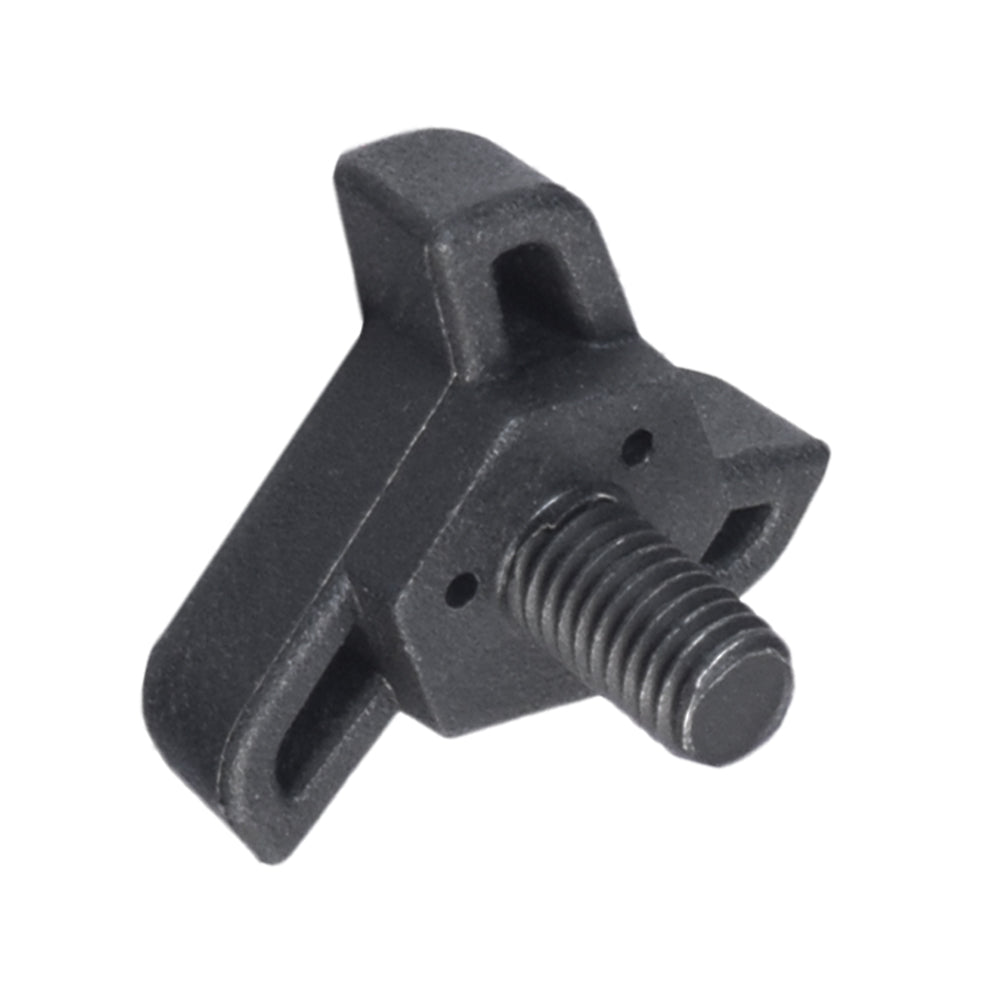 Armrest Knob for Tru-Balance 3 Armrests on Quantum Power Chairs, featuring a black plastic body with a bolt and triple spokes for easy grip and turn, designed through a thermoplastic manufacturing process.