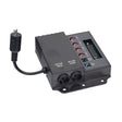 Pride ELEASMB7219 deluxe heat & massage control box for LC-525, LL-770 & Mega Motion LC-100 lift chairs, showing 25-pin hand control port, massage zone jacks, and back/base motor ports