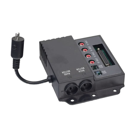 Pride ELEASMB7219 deluxe heat & massage control box for LC-525, LL-770 & Mega Motion LC-100 lift chairs, showing 25-pin hand control port, massage zone jacks, and back/base motor ports