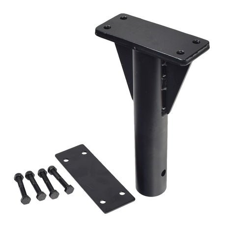 Bolt-On Lower Seat Post Assembly for the Pride Maxima, featuring a black metal pole with screws, bolts, and mounting plate, essential for specific serial numbers of 3-wheel and 4-wheel Maxima scooters.