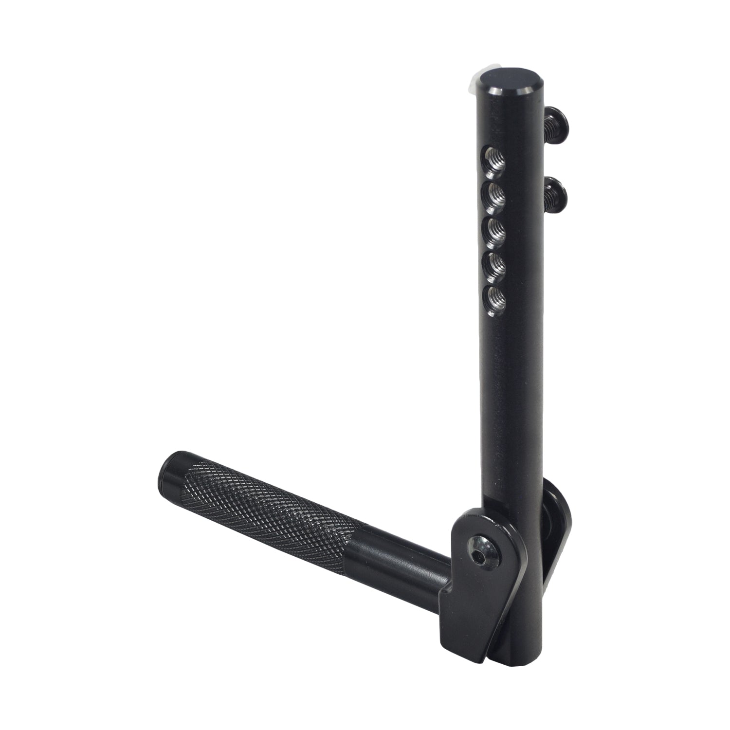 Left Angle Adjustable Lower Extension 13-16.5 (Style #8) for Quantum Power Chairs, featuring a black metal tool with a handle and screw, designed for additional foot rigging extension.