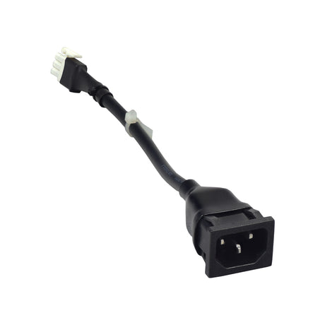 AC Input Harness with Male Connector for Pride Mobility Scooters with On-Board Chargers (OEM). Image shows a black power cord with a white 3-prong plug, essential for connecting to on-board battery chargers.