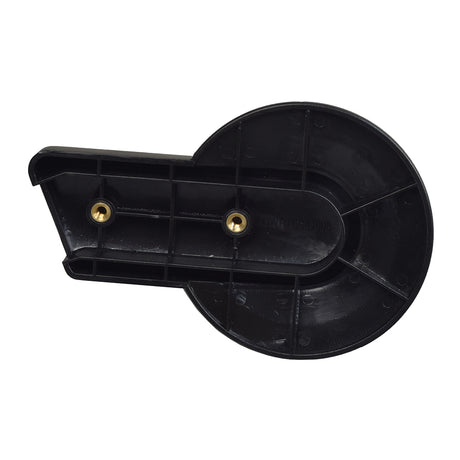 Plastic Caster Cover for Jazzy 1101, featuring a black plastic design with visible gold screws and holes, and close-up views highlighting circular and gold details.