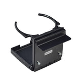 Cup Holder for Pride Mobility Scooters and Power Chairs With Recessed Arm Rest Pads (B Style); features a black metal structure with a black handle, and includes a visible white label with black numbers.