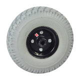 3.00-4 (10x3, 260x85) Pneumatic Drive Wheel Assembly for Jazzy and Jet Power Chairs, featuring a split black rim with visible silver screws and a central hole, ideal for easy tire replacement.