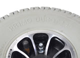 3.00-4 (10x3, 260x85) Pneumatic Drive Wheel Assembly for Jazzy and Jet Power Chairs, featuring a split rim design, visible bolts on the backside, and a distinct tread pattern.