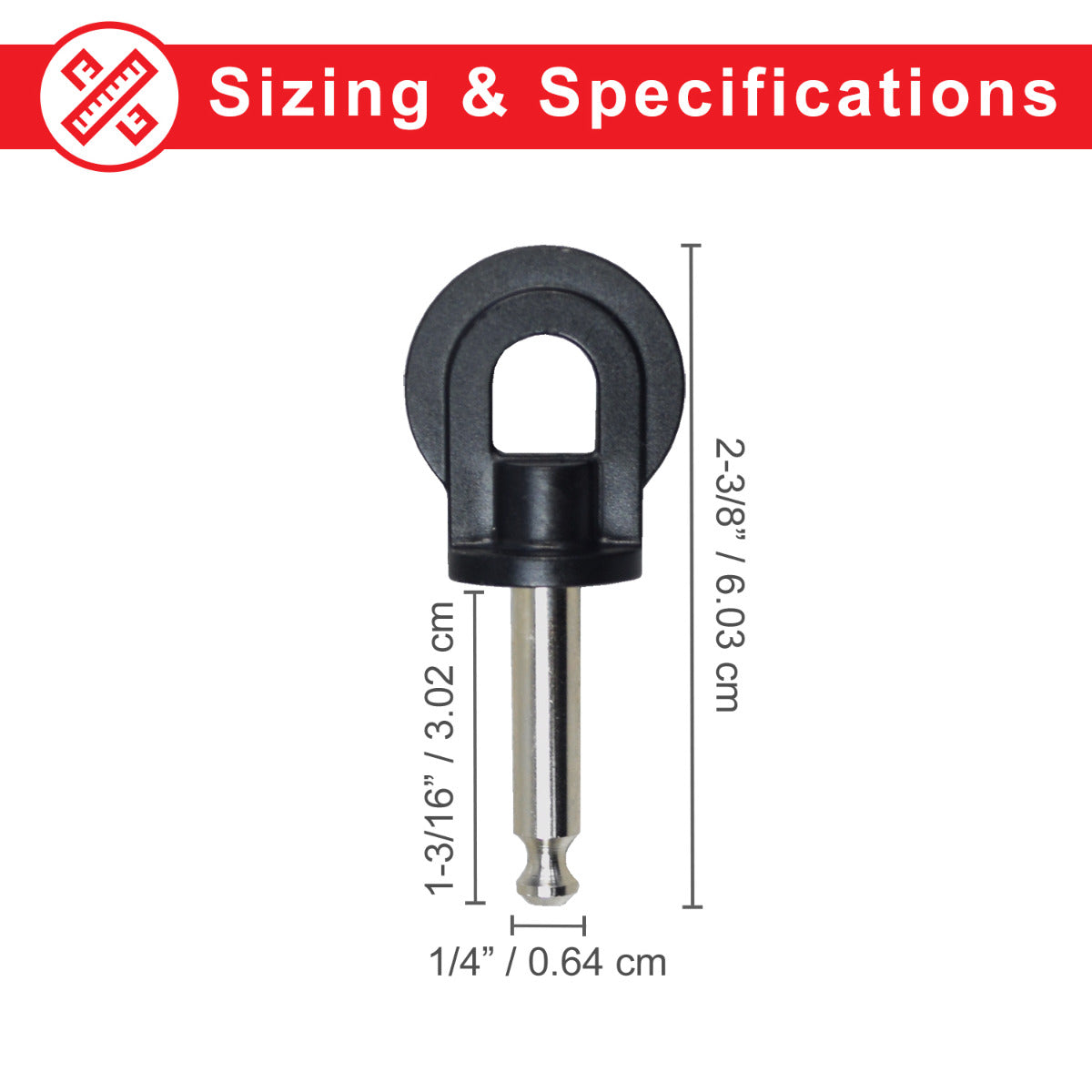 Key (Stereo Plug Style) with Flat Circle Head for Pride Revo (SC60) Scooters: A black and silver metal key with a flat black plastic loop, resembling a stereo plug connector.