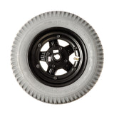 14x3 (3.00-8) Pneumatic Drive Wheel Assembly for the Jazzy 600 and 600 XL (Blemished) featuring a black rim with minor scratches and a foam-filled flat-free Primo Powertrax tire.