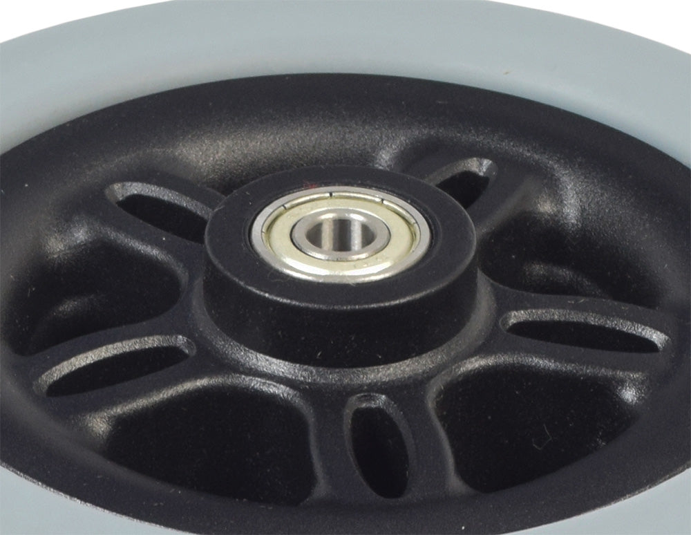 6x2 Caster Wheel Assembly for the Merits EZ-GO (P321/P3211), Super Vision (P327), and Vision Sport (P326A) Power Chairs, featuring a solid polyurethane tire and black hub with bearings.