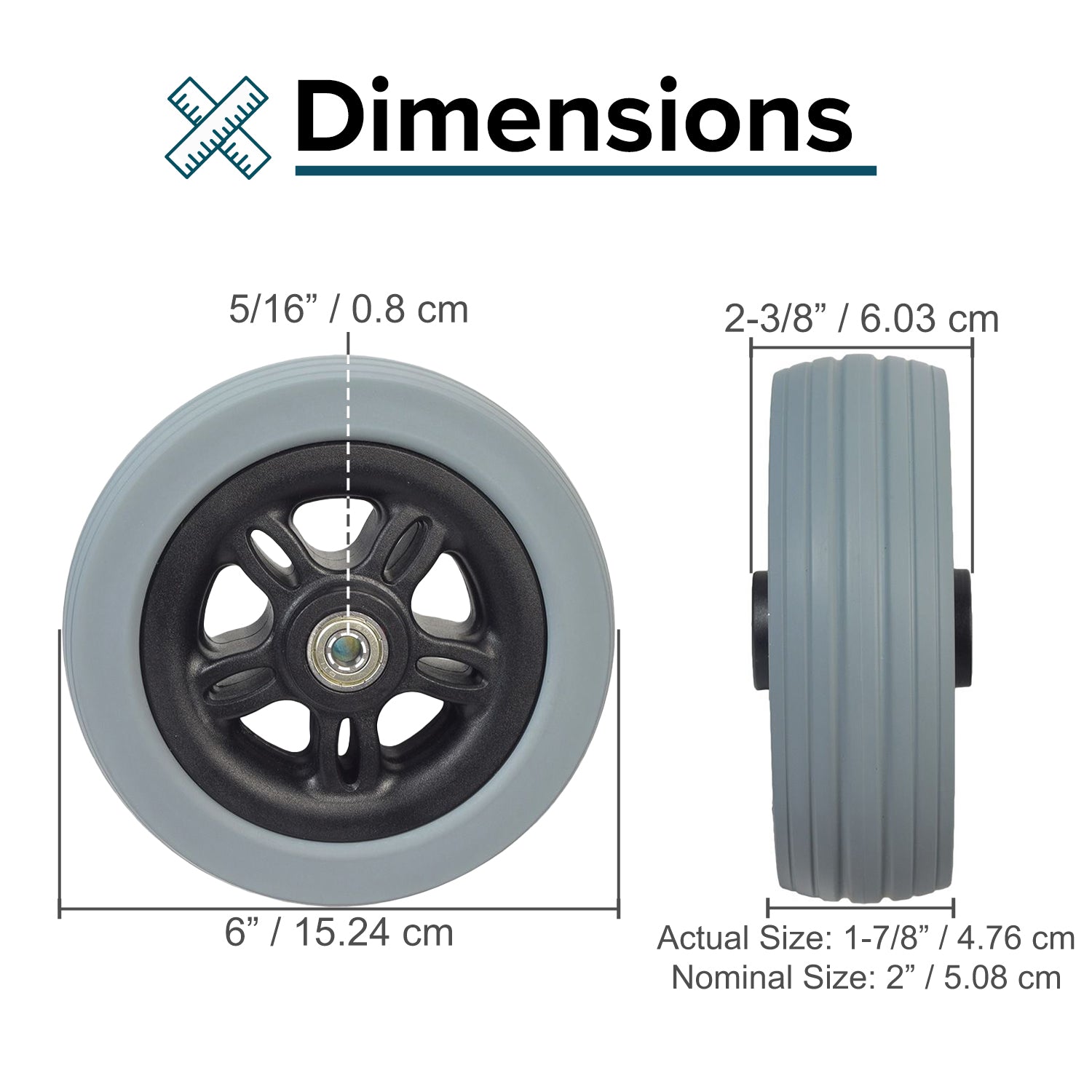 Front Anti-Tip / Rear Caster Wheel for Jazzy 614 and 614 HD, featuring a close-up of a black-rimmed wheel.