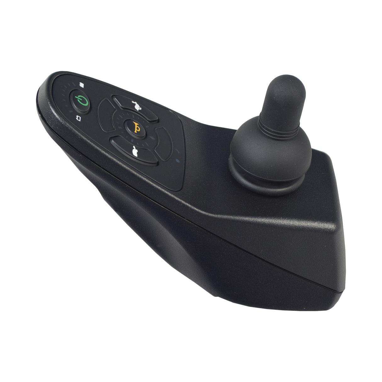 Dynamic Shark Joystick Remote for the PaceSaver Scout Boss 6NS, featuring a black device with buttons and a ball, suitable for 4-key or 5-key configurations, and optional protective bumper.