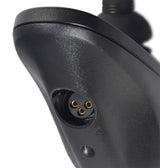 Close-up of the Dynamic Shark Joystick Remote for the Shoprider Streamer Sport, highlighting its black device housing, plug, and metal nuts.