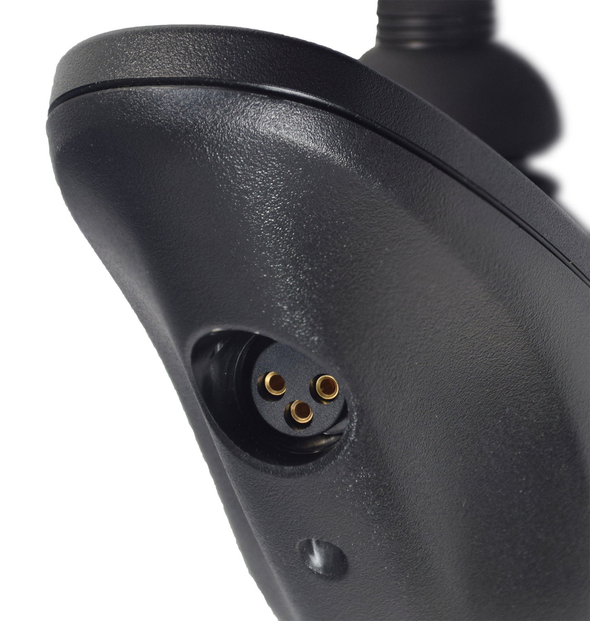 Dynamic Shark Joystick Remote for the Merits Cypress (P313) showing a close-up of the black device with visible metal nuts and a lighted circular speedometer.