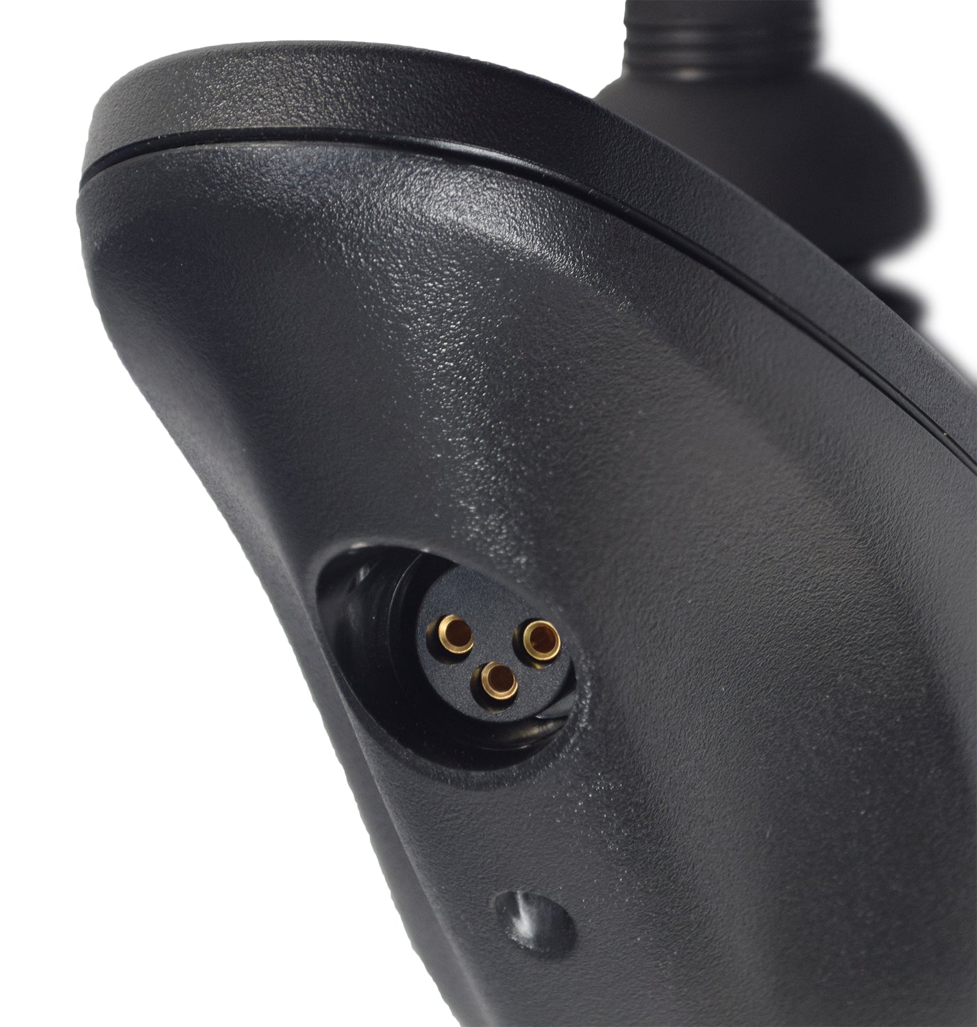 Close-up of the 4-key Dynamic Shark Joystick Remote for Golden Technologies Power Chairs, showcasing its sleek design, buttons, and connection ports.