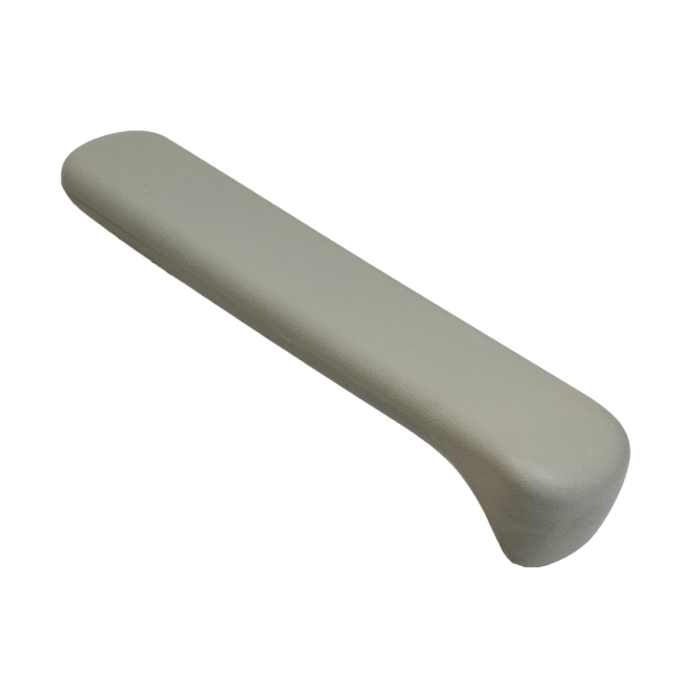 Gray Solid Rubber Armrest Pad for Pride Rally, Rally Shopper, Shuttle, Victory 3, and Victory 4 Mobility Scooters, showcasing a sturdy design suitable for enhanced comfort and support.