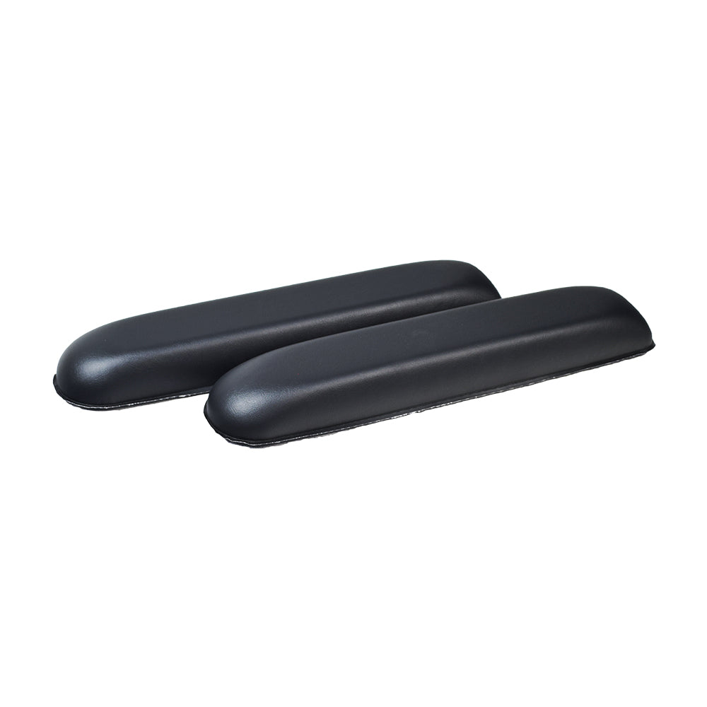 Black Vinyl Co-Molded Full Length Armrest Pad for Jazzy Power Chairs & Pride Mobility Scooters (Set of 2) shown with cushioned, slightly thicker design, measuring 14 long, for enhanced comfort and durability.