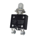 50 Amp Circuit Breaker for the ActiveCare Prowler, Catalina, Medalist, and Renegade featuring straight tab terminals with screw holes, a push-button reset, and visible silver screws on a black electrical device.