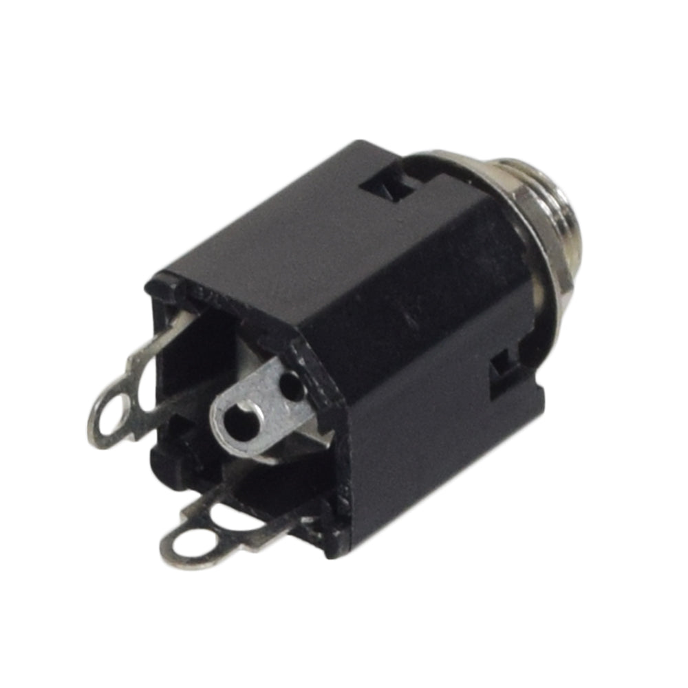 Key Switch (Stereo Plug Style) for Pride Mobility Scooters; a black and silver electrical device designed as a replacement part, ensuring compatibility with specific models of Pride Mobility electric scooters.