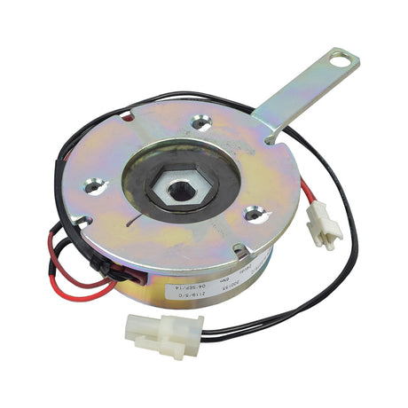 Brake Assembly for Pride Rally (SC151/SC155) featuring a metal circular object with wires, a hexagon-shaped nut, and a white plastic tube, essential for mobility scooter compatibility.