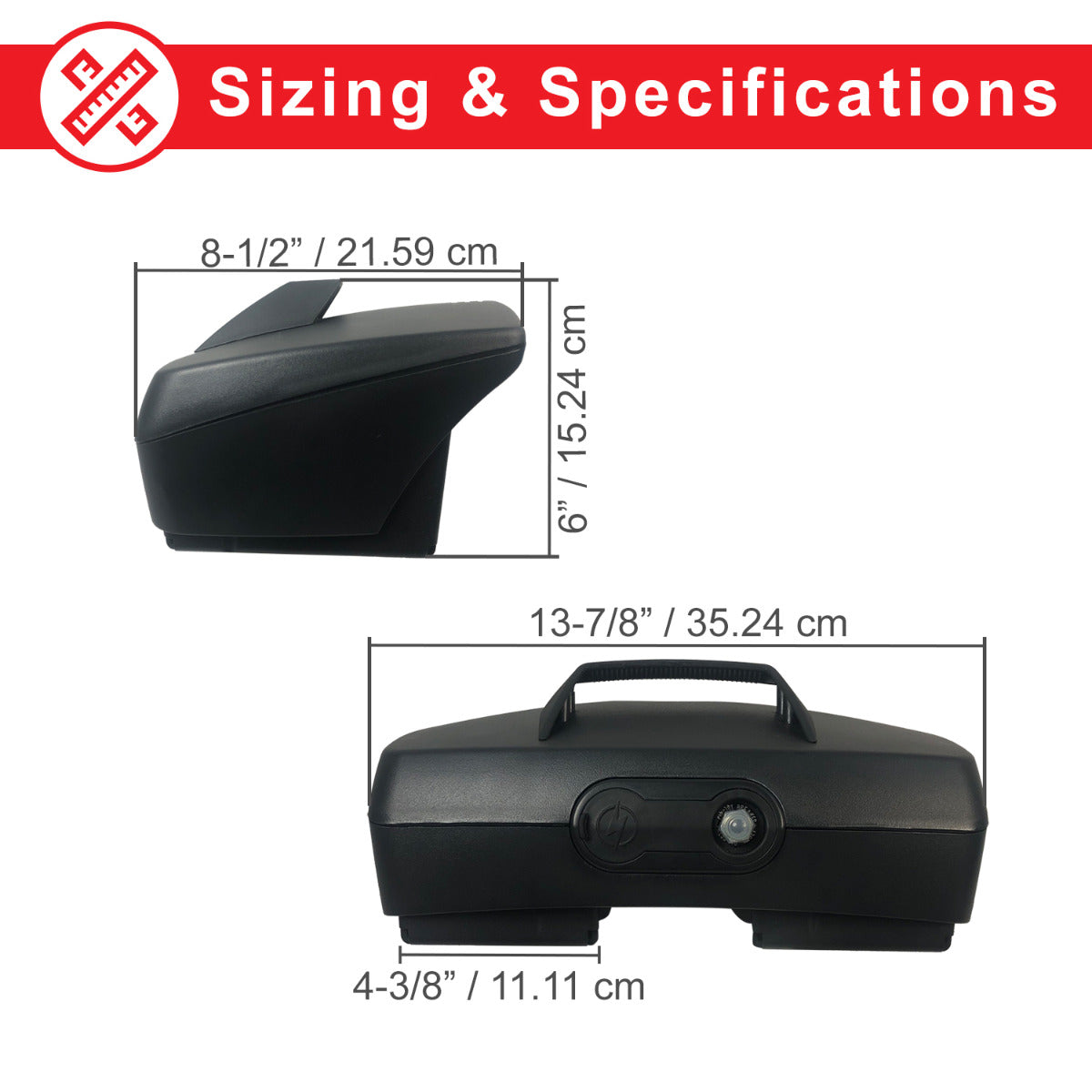 Standard Capacity Battery Box Assembly for Go-Go Elite Traveller, showing a close-up of the black battery box with a small button and round button, designed for easy replacement and backup power.