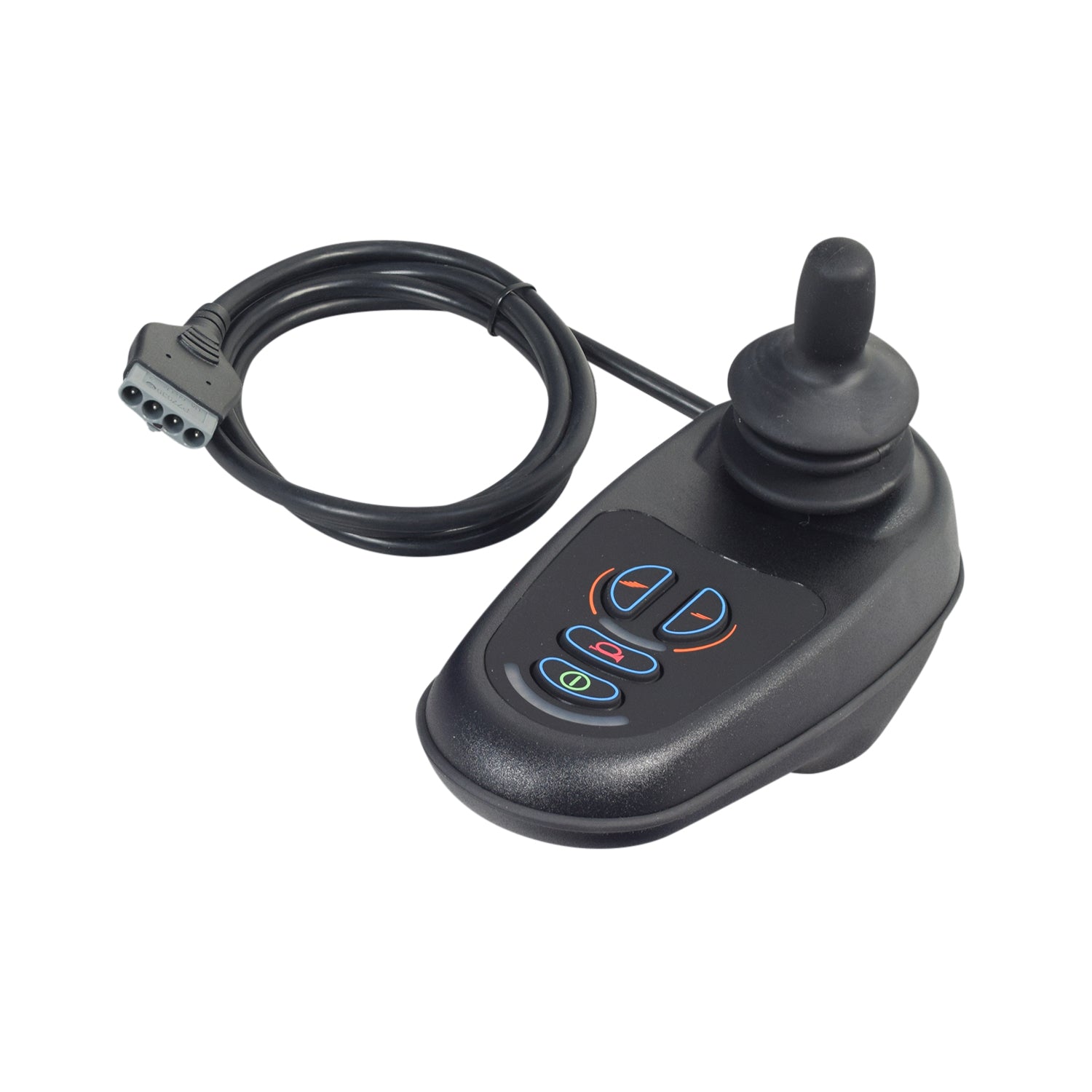 VR2 Joystick Controller for Golden Power Chairs, featuring a black remote control with a cable and four buttons, suitable for models Alante DX, Alante HD, Alante Jr., and LiteRider PTC.