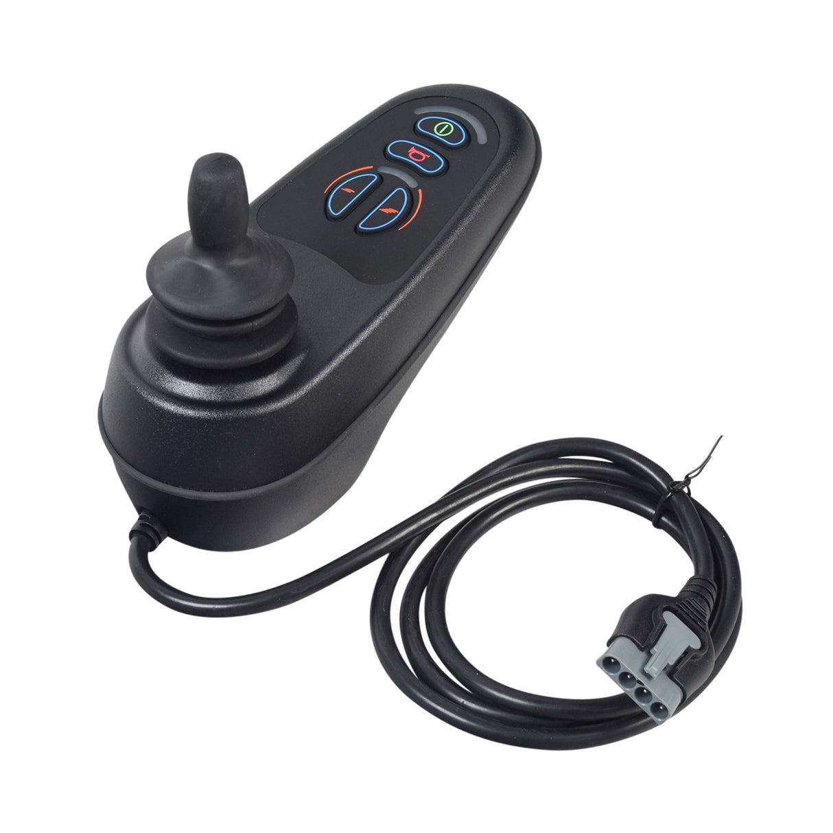 VR2 Joystick Controller for Golden Power Chairs, featuring a black remote with four buttons and an attached cord, designed for specific Alante and LiteRider PTC models.