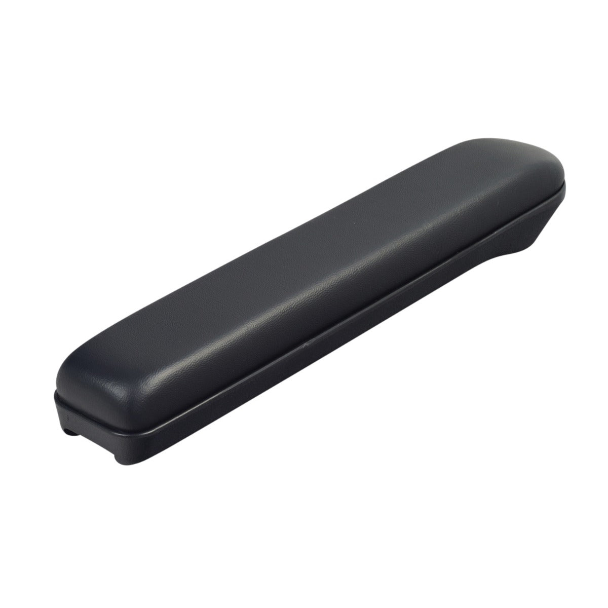 12 Black Vinyl Armrest Pad for the Pride Victory 9 and 10, shown as a black rectangular object with a cover, compatible with various mobility scooters like Mega Motion and Go-Go scooters.