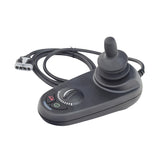 2 Key GC2/GC3 Joystick Remote with 4 Prong Connector, featuring a black joystick with a cable and a speed dial, designed for Jazzy and Jet power chairs by Pride Mobility.