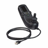 Q-Logic EX Series 4-Key Joystick Controller with LCD Color Display featuring a black device with a cord and screen, includes buttons for power, mode, speed dial, horn, and display.